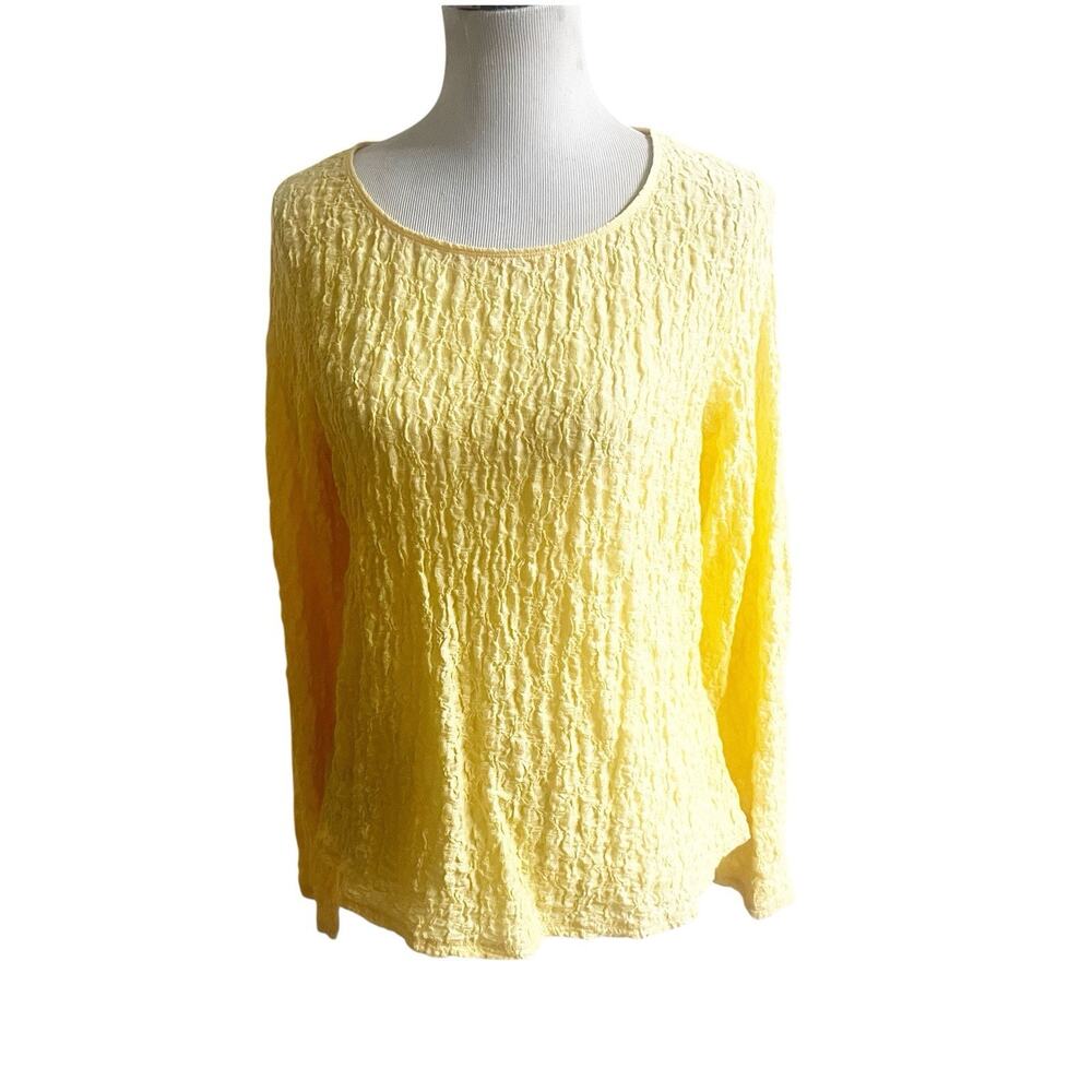 J. Jill Crinkle Stretch Top Size Large NWT Butter Yellow Scoop Neck Easy Care